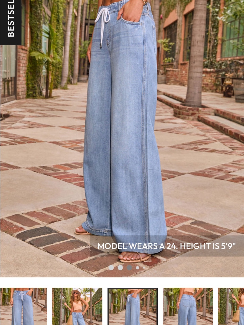 Vici remeiha Light Blue Wide-Leg Drawstring Jeans - Picture 2 of 5